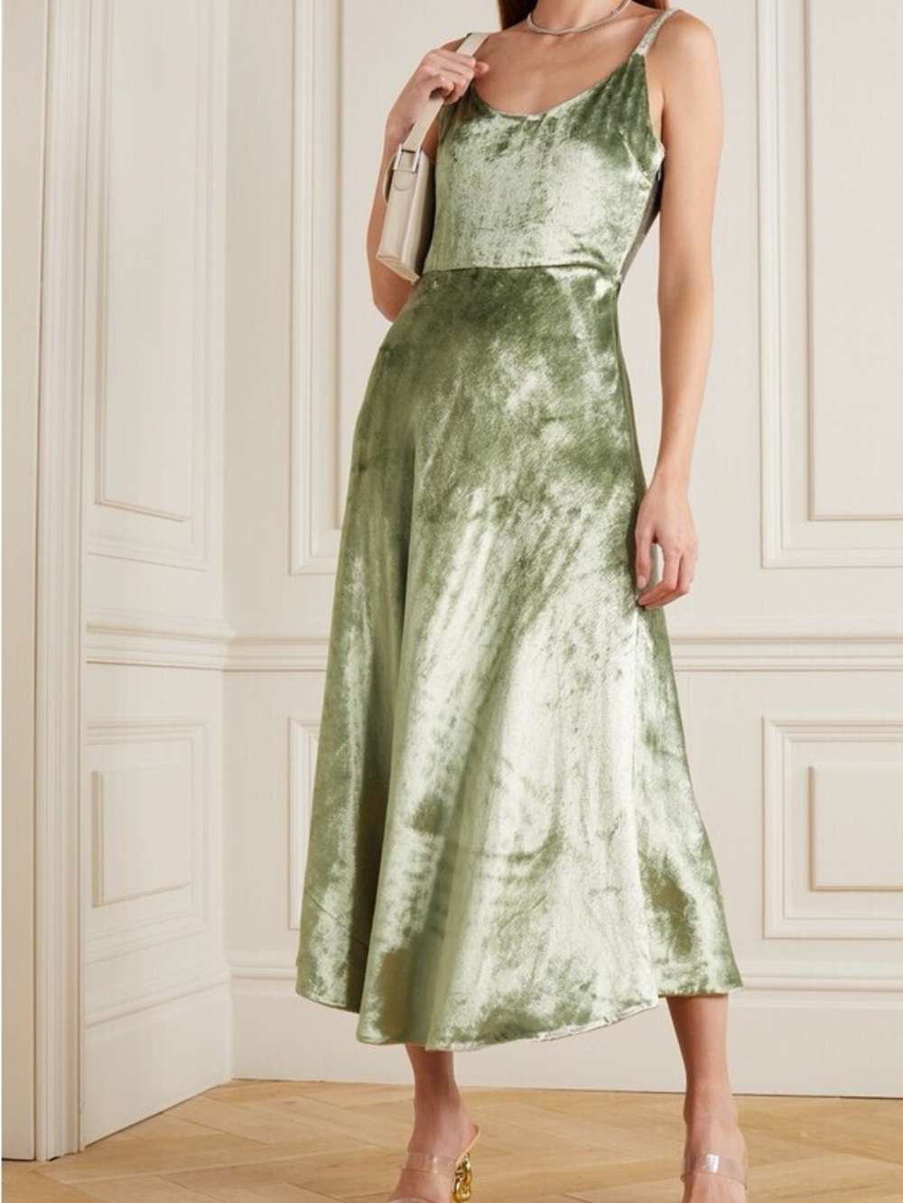 Vince Olive Green Velvet Slip Midi Dress